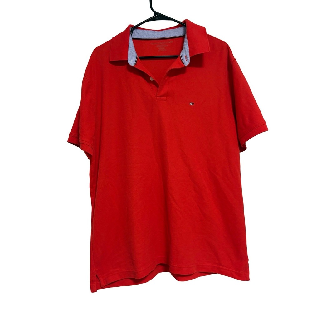 Tommy Hilfiger Red Polo Shirt with Collar Trim‎ Casual Relaxed Fit XL
